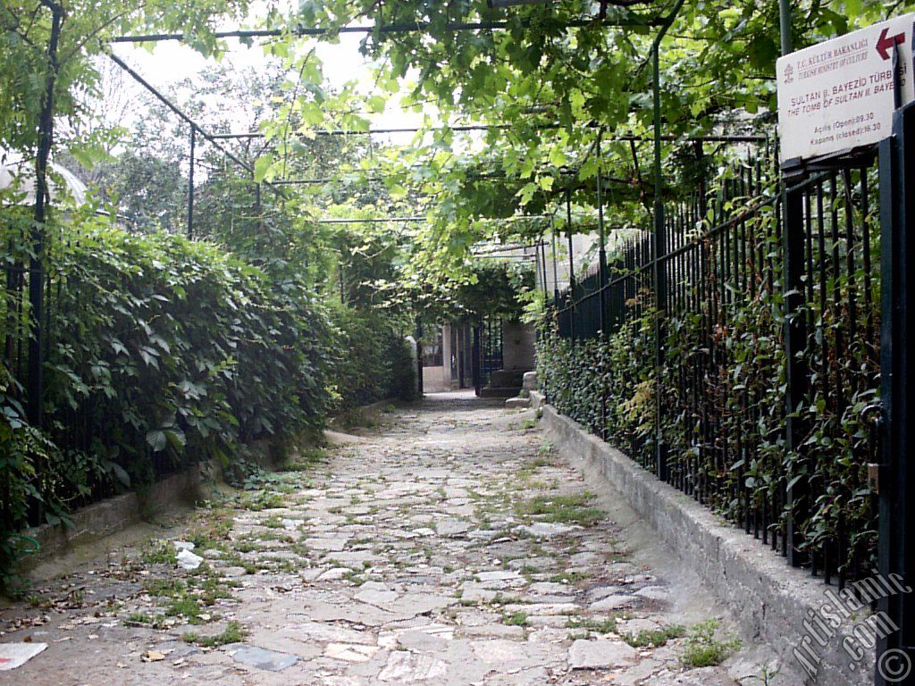 The entrance of the Tomb of Sultan Beyazid II in behind of Sahaflar (Book market) in Beyazit district in Istanbul city of Turkey.
